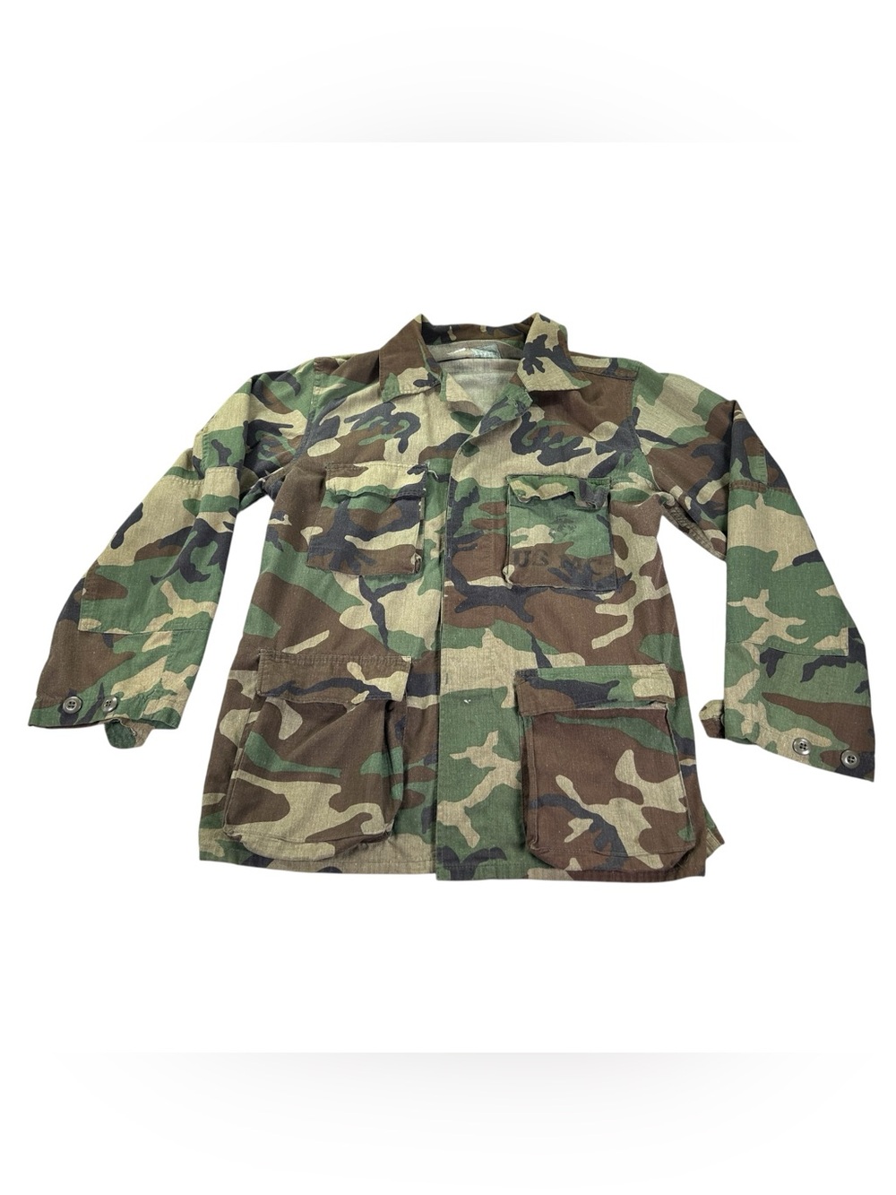 Vintage 1980s USMC M81 Woodland BDU Combat Coat Military Jacket Medium Short